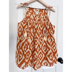 Haute Hippie M Aztec Clay Embroidered Shell Tassel Sleeveless Top 100% Cotton